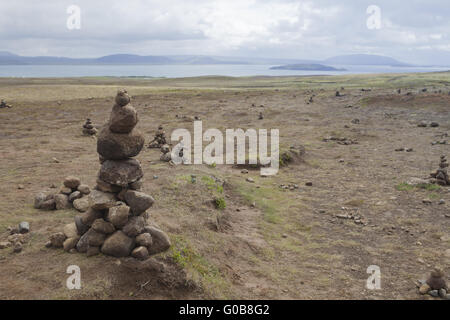 Steinturm, Pingvellir, Island Stockfoto