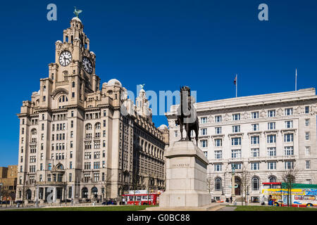 Königlichen Leber & Cunard Gebäude Pier Head,, Liverpool, Merseyside, England, UK. Stockfoto