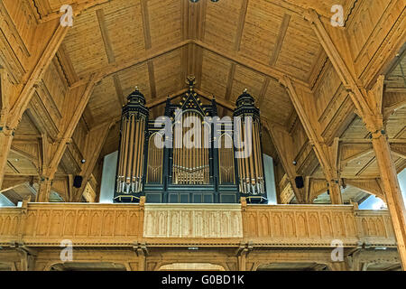 Orgel In der hölzernen Innenraum der Kathedrale Kristian Stockfoto