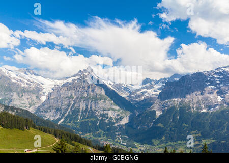 Panorama der Schreck- und anderen Gipfeln der Schweizer Alpen im Berner Oberland, Schweiz Stockfoto