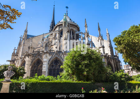Rückseitige Ansicht von Notre Dame in Paris, Frankreich Stockfoto