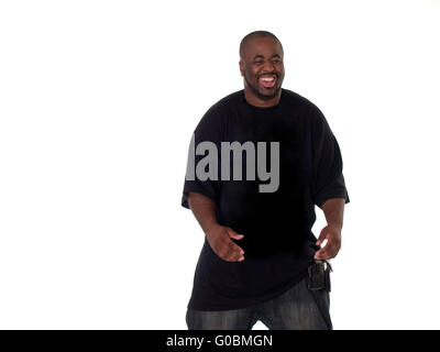 Junge schwarze Mann mit großen Lachen Lächeln Stockfoto