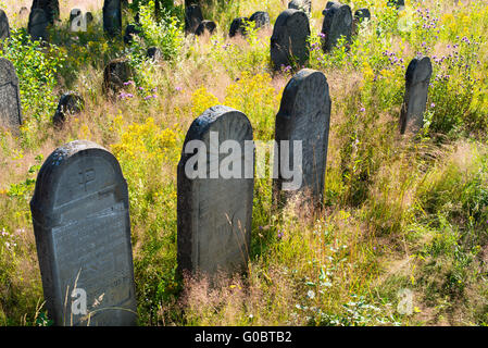 Alte verlassene Judenfriedhof in den ukrainischen Karpaten Stockfoto