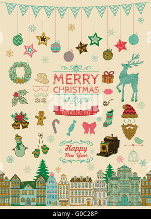 Satz von Hand gezeichneten umrissen Weihnachts-Doodle-Icons. Stockfoto