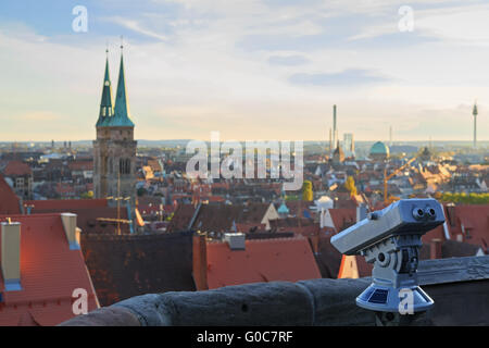 -Teleskop in die Nürnberger Burg, Blick auf die Stadt, Stockfoto