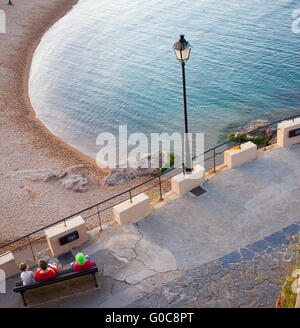 Tossa de Mar, Spanien, Blick auf Gran Platja Strand und Stockfoto