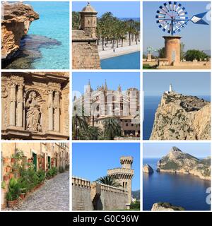 Collage der Wahrzeichen der Insel Mallorca Stockfoto