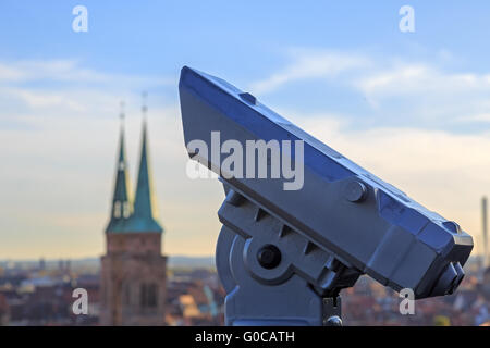 Teleskop in die Nürnberger Burg, Blick auf die Stadt Stockfoto
