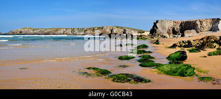 Panorama-Foto der wilden Küste von der Halbinsel Quiberon im Département Morbihan in der Bretagne im Nordwesten Frankreichs Stockfoto