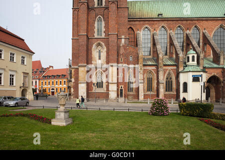 Kathedrale St. Johannes des Täufers in Ostrow Tumski, Wroclaw, Polen, gotischen Stil stammt aus dem 13. Jahrhundert, Katedralny Platz Stockfoto