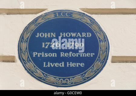 Blaue Plakette, John Howard, Gefängnis-Reformer, 1726-1790, Great Ormond Street, London, UK Stockfoto