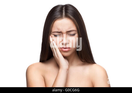 schöne kaukasischen Frau wütend Porträt isoliert Stockfoto