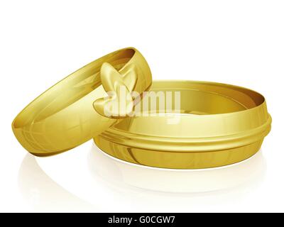 Paar Gold Trauringe mit Herz-Design Stockfoto