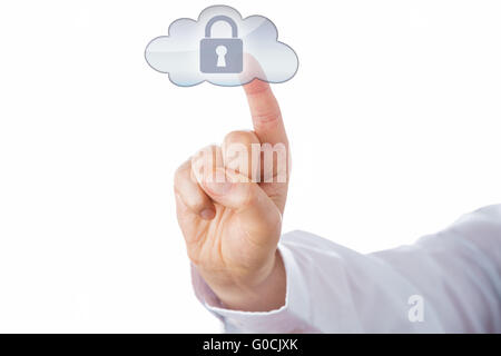 Zeigefinger berühren Schloss-Symbol In der Schaltfläche "Cloud" Stockfoto