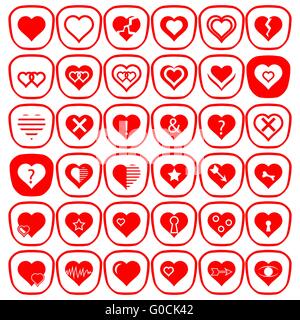 Reihe von verschiedenen roten Herzen Icons Stock Vektor