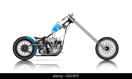 BLAUE LANGE CHOPPER AUF WEIßEM HINTERGRUND Stockfoto