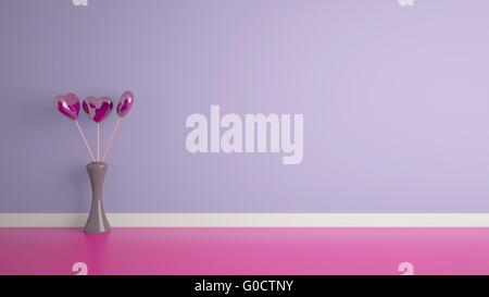 leere Karte mit Herzen in der Vase, Design-Konzept Stockfoto