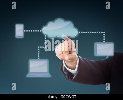 Corporate Arm berühren Cloud-Netzwerk-Symbol Stockfoto