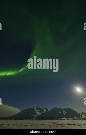 Nordlicht mit Mt. Akka, Lappland, Schweden Stockfoto