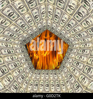 Dollar-Muster mit Flamme auf dem Hintergrund Stockfoto