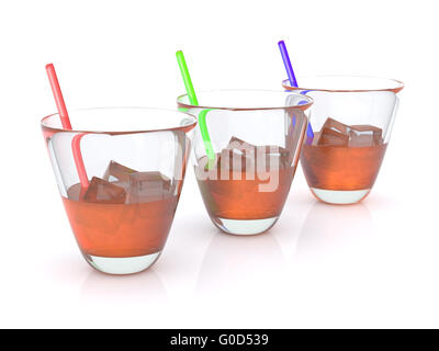 realistische Whisky mit Eis und Strohhalm im Glas. RGB. 3D Stockfoto