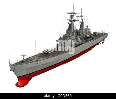 Amerikanische moderne Kriegsschiff auf weißem Hintergrund. 3D Illustration. Stockfoto