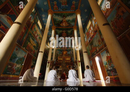 Nonnen zu meditieren, in einem buddhistischen Tempel in Kep, Kambodscha Stockfoto