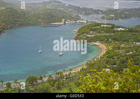 Blick auf English Harbour von Shirley Heights Antig Stockfoto