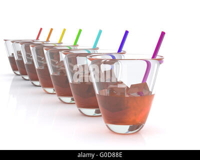 realistische Whisky mit Eis und Strohhalm im Glas. Regenbogen. 3D Stockfoto