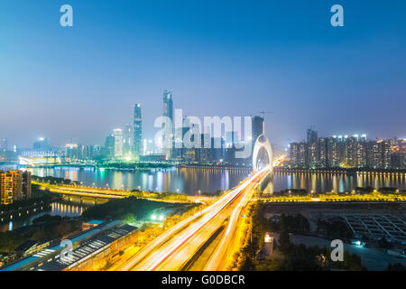 Nachtansicht des Guangzhou pearl River Neustadt skyline Stockfoto