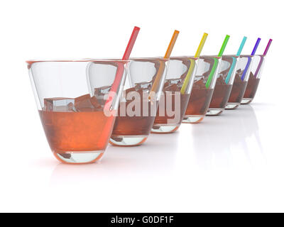 realistische Whisky mit Eis und Strohhalm im Glas. Regenbogen. 3D Stockfoto