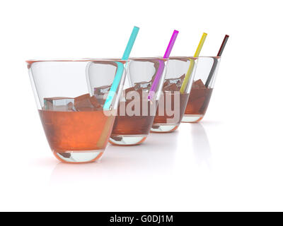 realistische Whisky mit Eis und Strohhalm im Glas. CMYK. 3D Stockfoto