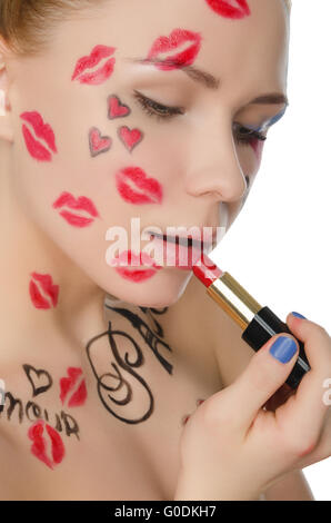 charmante Frau mit Make-up Thema Paris Stockfoto