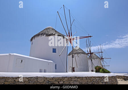 Die Windmühlen von Mykonos Stockfoto