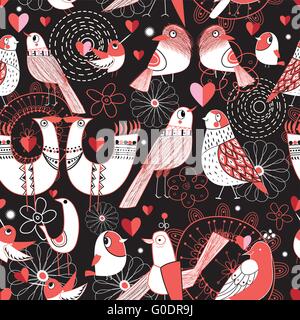 Nahtlose Muster mit Vögel in Liebe Herzen Stock Vektor