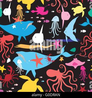 Nahtlose grafisches Muster des marinen Lebens Stock Vektor