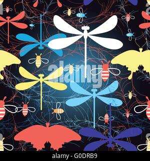 Grafisches Muster verschiedene Insekten Stock Vektor