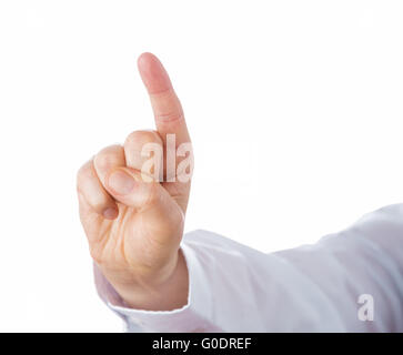 Rechten Zeigefinger nach oben zeigend Stockfoto