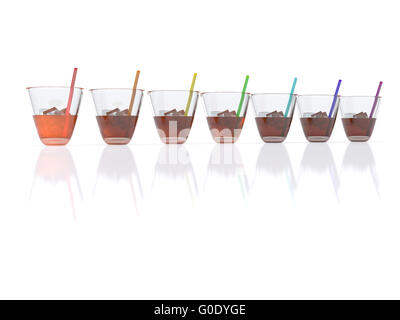 realistische Whisky mit Eis und Strohhalm im Glas. Regenbogen. 3D Stockfoto