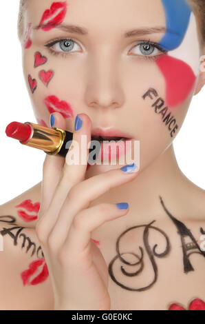 Porträt Frau mit Lippenstift Thema Paris Stockfoto