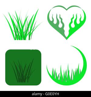 Reihe von grünen Rasen Icons Stock Vektor