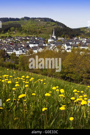 Blick auf malerische Dorf Hallenberg im Frühling Stockfoto