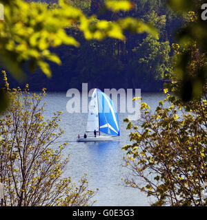 Segelboot auf Moehne Reservoir, Deutschland Stockfoto