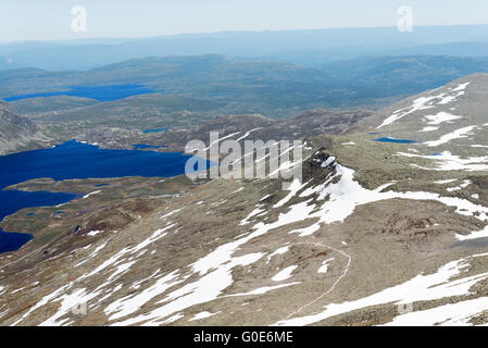 Blick vom Berg Gaustatoppen am sonnigen Sommertag, Telemark Stockfoto