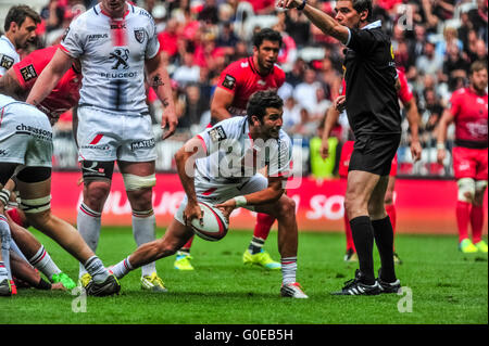 Nizza, Frankreich. 30. April 2016. SEBASTIEN BEZY. Rugby Union. Französische Top 14. Übereinstimmung zwischen RC Toulon und Stade Toulousain (Toulouse) an Allianz Riviera am 30. April 2016 in Nizza, Frankreich. 10-12 Credit Score: Norbert Scanella/Alamy Live-Nachrichten Stockfoto