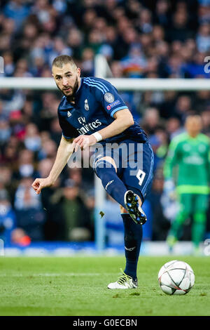 Manchester, UK. 26. April 2016. Karim Benzema (Real) Fußball: Karim Benzema von Real Madrid in der UEFA Championsleague Halbfinale 1. Bein match zwischen Manchester City und Real Madrid im Etihad Stadium in Manchester, England. © AFLO/Alamy Live-Nachrichten Stockfoto