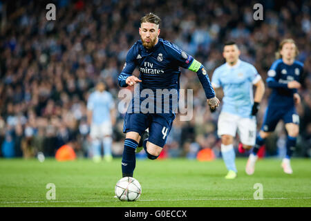 Manchester, UK. 26. April 2016. Sergio Ramos (Real) Fußball: Sergio Ramos von Real Madrid in der UEFA Championsleague Halbfinale 1. Bein match zwischen Manchester City und Real Madrid im Etihad Stadium in Manchester, England. © AFLO/Alamy Live-Nachrichten Stockfoto