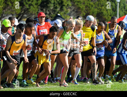 Cape Town, Südafrika. 30. April 2016. Magdallen Lotter und Anneline Roffey zu Beginn des 10km Senioren Männer und Frauen in die Provinz Cross Country WHL bei Pollsmoor Correctional Facility am 30. April 2016 in Cape Town, Südafrika. Foto von Roger Sedres/Gallo Images/Alamy Live News Stockfoto