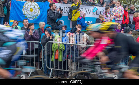 Northallerton, North Yorkshire, UK. 1. Mai 2016. Massen genießen die Tour de Yorkshire während es die Marktgemeinde Northallerton In North Yorkshire auf die dritte und letzte Stufe des Tour-de-Yorkshire durchläuft. Die letzte Etappe ist 198 km und verläuft zwischen Middlesbrough und Scarborough. Stockfoto