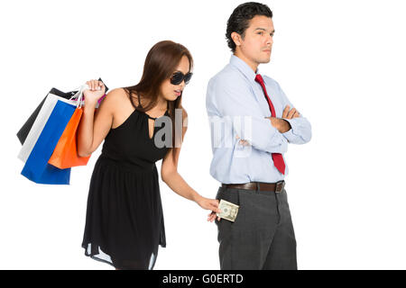 Einkaufen Frau Geld stehen Mann H entfernen Stockfoto